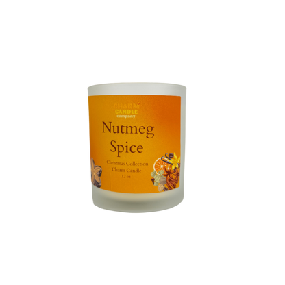 Candle with an orange label on a white background